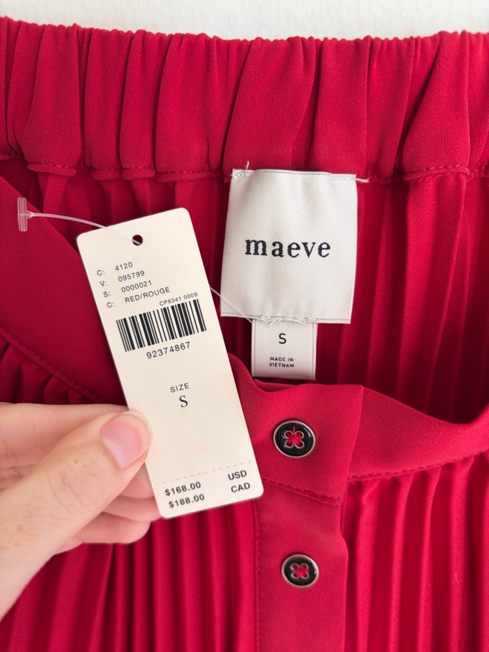 NWT! MAEVE for Anthropologie Red Pleated Button-Front Maxi Skirt Size Small - Picture 5 of 8